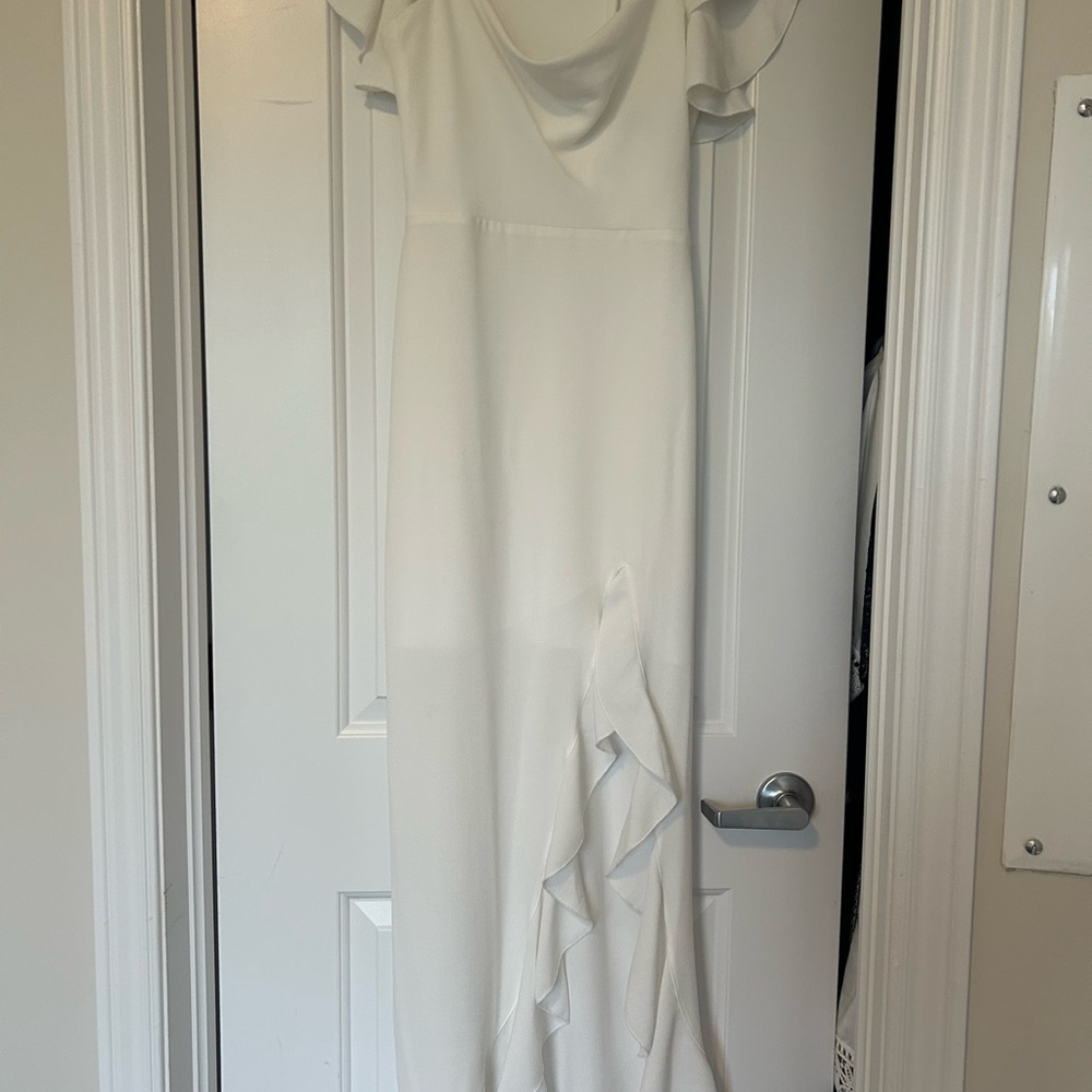White Asymmetrical Ruffled Maxi Dress - Picture 3 of 5